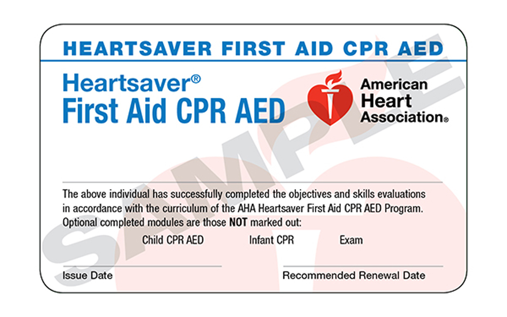 first AID and CPR card.